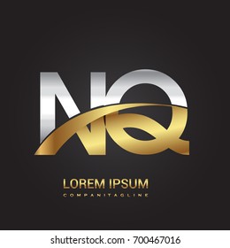 initial letter NQ logotype company name colored gold and silver swoosh design. isolated on black background