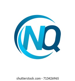 initial letter NQ logotype company name blue circle and swoosh design. vector logo for business and company identity.