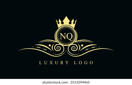 Initial letter NQ luxury logo design. NQ Luxurious Royal golden Logo design