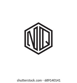 Initial letter NQ, minimalist line art monogram hexagon logo, black color