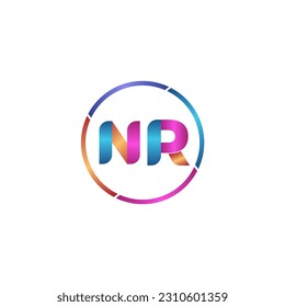 Initial letter NR curve rounded logo, gradient vibrant colorful glossy 