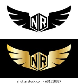 Initial Letter NR Hexagonal Shape Logo with Wings Icon