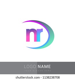 initial letter NR logotype company name, coloreful and swoosh design. vector logo for business and company identity.