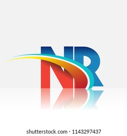 initial letter NR logotype company name colored red and blue and swoosh design. vector logo for business and company identity.
