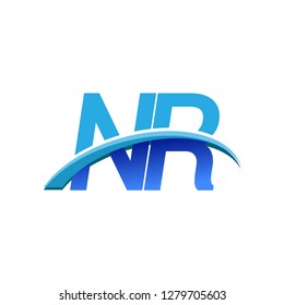 initial letter NR logotype company name colored blue and swoosh design. vector logo for business and company identity.