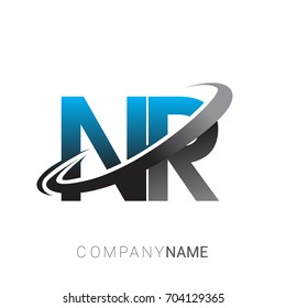 initial letter NR logotype company name colored blue and grey swoosh design. logo design for business and company identity.