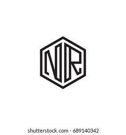 Initial letter NR, minimalist line art monogram hexagon logo, black color