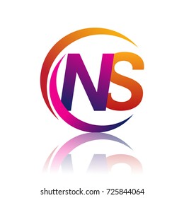 initial letter NS logotype company name orange and magenta color on circle and swoosh design. vector logo for business and company identity.