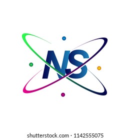initial letter NS logotype science icon colored blue, red, green and yellow swoosh design. vector logo for business and company identity.
