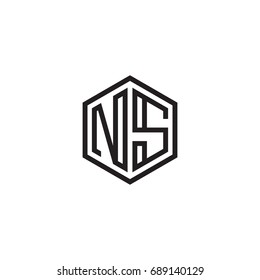 Initial letter NS, minimalist line art monogram hexagon logo, black color