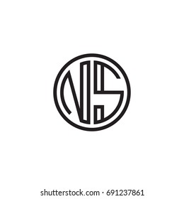 Initial letter NS, minimalist line art monogram circle logo, black color