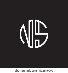 Initial letter NS, minimalist line art monogram circle shape logo, white color on black background