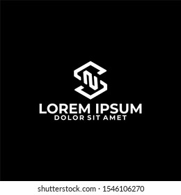 Initial letter NS or SN logo template with modern geometric and 3d cube hexagonal symbol in flat design monogram illustration
