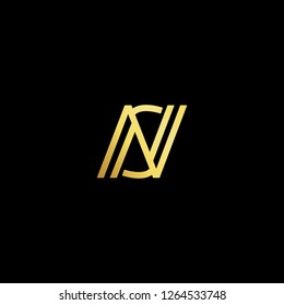 Initial letter NS SN minimalist art logo, gold color on black background.