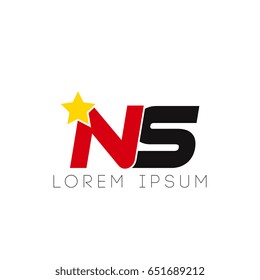 Initial letter ns yellow star logo red black
