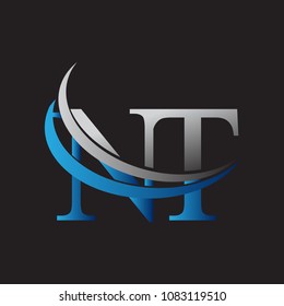 initial letter NT logotype company name colored blue and grey swoosh design. vector logo for business and company identity.