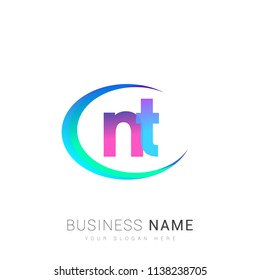 initial letter NT logotype company name, coloreful and swoosh design. vector logo for business and company identity.