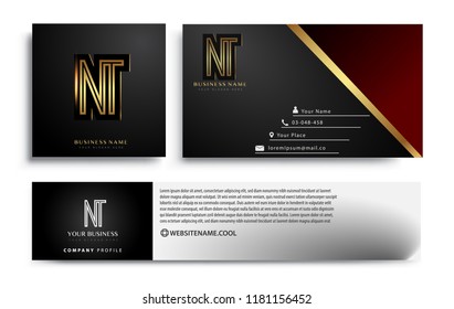 initial letter NT logotype company name colored gold elegant design. Vector sets for business identity on black background.