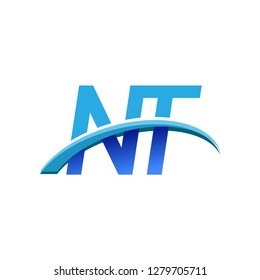 initial letter NT logotype company name colored blue and swoosh design. vector logo for business and company identity.