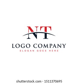 Initial letter NT, overlapping movement swoosh horizon logo company design inspiration in red and dark blue color vector