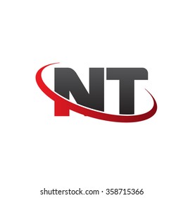 initial letter NT swoosh ring company logo red black