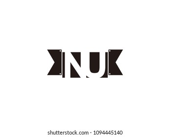 Initial letter nu black ribbon logo design