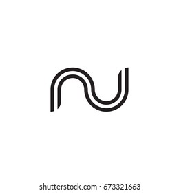 Initial letter nu, linked outline rounded lowercase, monogram black