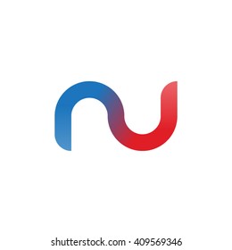 initial letter nu linked round lowercase logo blue red
