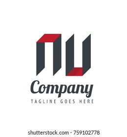Initial Letter NU Logo With Ribbon Style