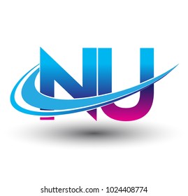 initial letter NU logotype company name colored blue and magenta swoosh design. vector logo for business and company identity.
