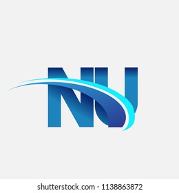 initial letter NU logotype company name colored blue and swoosh design. vector logo for business and company identity.
