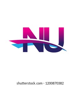 initial letter NU logotype company name colored blue and magenta swoosh design. vector logo for business and company