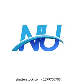 initial letter NU logotype company name colored blue and swoosh design. vector logo for business and company identity.