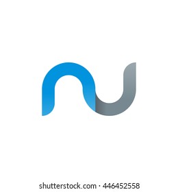 initial letter nu modern linked circle round lowercase logo blue gray