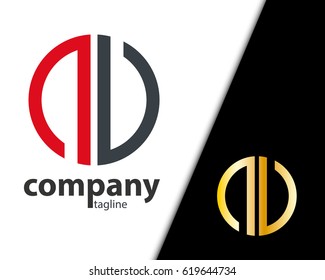Initial Letter NU NV With Linked Circle Logo