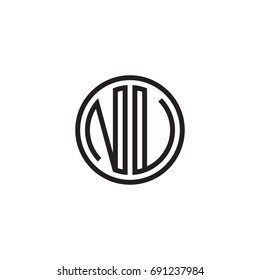 Initial letter NU, NV, minimalist line art monogram circle logo, black color