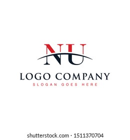 Initial letter NU, overlapping movement swoosh horizon logo company design inspiration in red and dark blue color vector