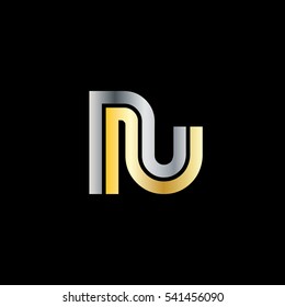 Initial Letter NU RU Linked Design Logo Silver Gold