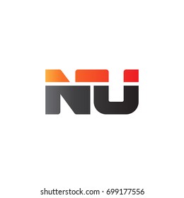 Initial letter NU, straight linked line bold logo, gradient fire red black colors