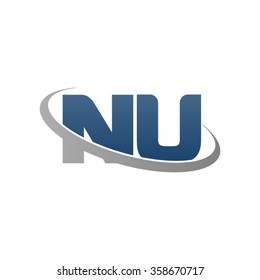 initial letter NU swoosh ring company logo blue gray