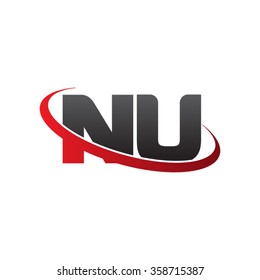 initial letter NU swoosh ring company logo red black