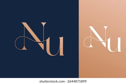 Letra inicial NU ilustração vetorial de design de logotipo ONU para casal, casamento e negócios