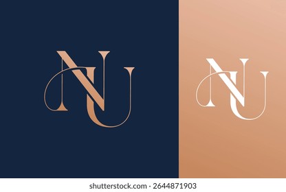 Letra inicial NU ilustração vetorial de design de logotipo ONU para casal, casamento e negócios