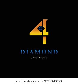 Letra inicial número cuatro o número 4 Plantilla de diseño de logotipo de icono de diamante