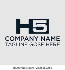 Letra Inicial Número Logotipo Moderno Vetor Monograma H5. h5 tipografia letra monograma logotipo design. Letra inicial e logótipo numérico, H e 5, H5, espaço negativo preto.
