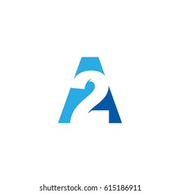 Initial letter and number logo, A and 2, A2, 2A, negative space blue