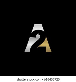 Initial letter and number logo, A and 2, A2, 2A, negative space silver gold