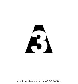 Initial letter and number logo, A and 3, A3, 3A, negative space black