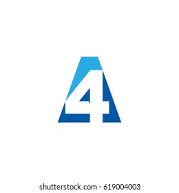 Initial letter and number logo, A and 4, A4, 4A, negative space flat blue