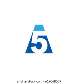 Initial letter and number logo, A and 5, A5, 5A, negative space flat blue svg